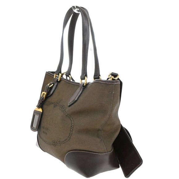 PRADA MILANO Logo 2Way Shoulder Hand Bag Jacquard Leather Brown GHW - Picture 5 of 15